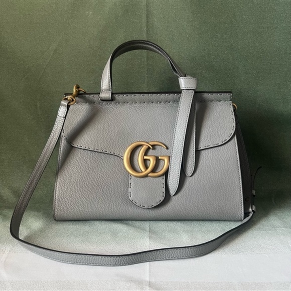 Pre Owned Gucci Cellarius Calfskin GG Marmont Top Handle Bag Grey - Picture 1 of 5